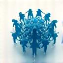 Interconnected network of people and light, symbolizing community building and networking.