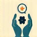 Hands-on learning symbol with gears and a magnifying glass, representing practical application.
