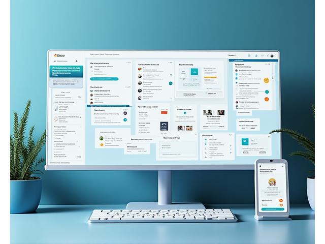Mockup of various collaboration software interfaces (Slack, Zoom, Asana), seamlessly integrated to show a unified digital workspace, with subtle Filipino elements like a Baybayin-inspired icon.