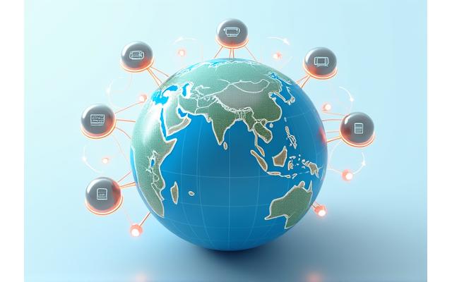 A stylized globe icon showing interconnected virtual meeting bubbles, symbolizing global reach and flexible training delivery across different time zones, with a subtle Philippine archipelago overlay.