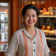Portrait of Aling Nena, a Filipina traditional business owner, in her upgraded shop.